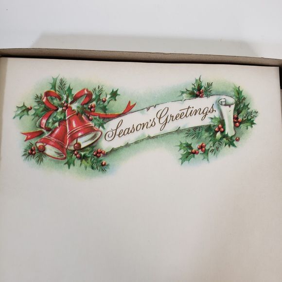 Vintage 60s Season's Greetings Christmas Stationery Set Embossed 24 Sheets Bells - Picture 2 of 11